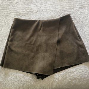 Olive Faux Suede Skort